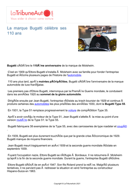 La Marque Bugatti Célèbre Ses 110 Ans