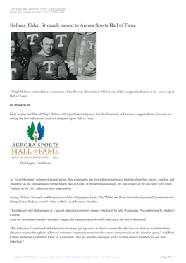 Holmes, Elder, Stronach Named to Aurora Sports Hall of Fame