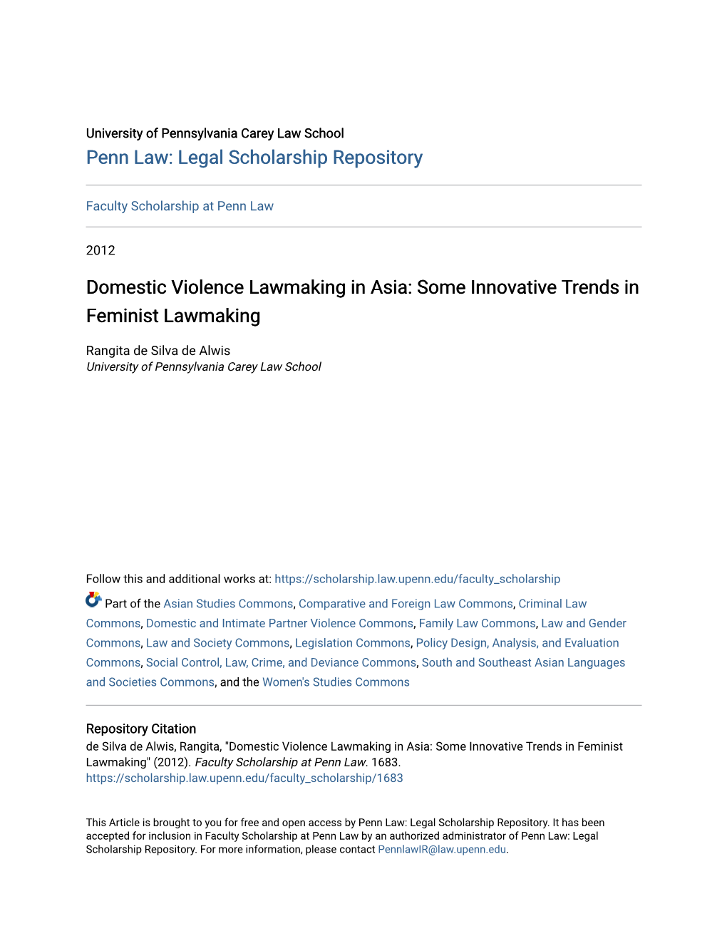 Domestic Violence Lawmaking in Asia: Some Innovative Trends in Feminist Lawmaking