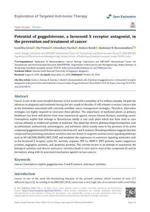 Potential of Guggulsterone, a Farnesoid X Receptor Antagonist, In