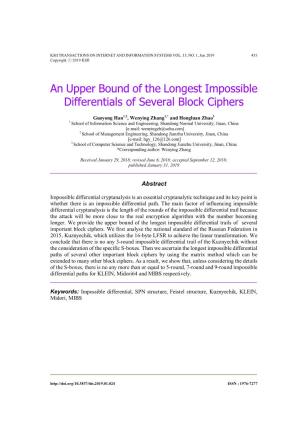 An Upper Bound of the Longest Impossible Differentials of Several Block Ciphers
