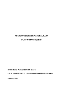Abercrombie River National Park Plan of Managementdownload
