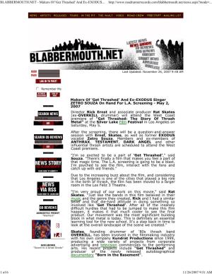 BLABBERMOUTH.NET - Makers of 'Get Thrashed' and Ex-EXODUS