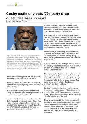 Cosby Testimony Puts '70S Party Drug Quaaludes Back in News 21 July 2015, Byjohn Rogers