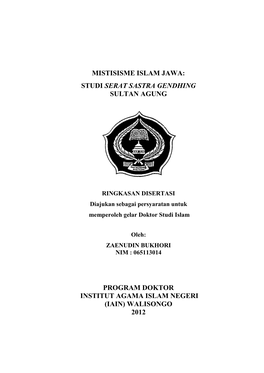 Mistisisme Islam Jawa: Studi Serat Sastra Gendhing Sultan Agung