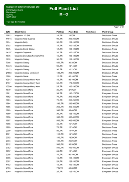 Full Plant List Banstead Surrey M - O SM7 3BW