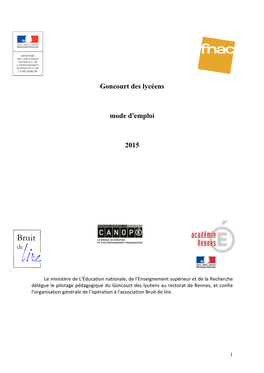Goncourt Des Lycéens Mode D'emploi 2015