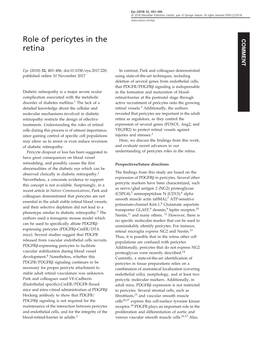 Role of Pericytes in the Retina