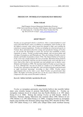 Trochus Sp : Pendekatan Ekologi Dan Biologi