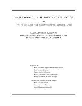 Draft Biological Assessment and Evaluation for Proposed Land and Resource Management Plans