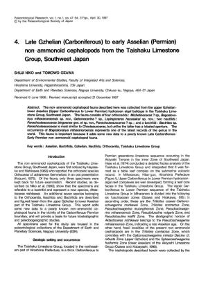 (Carboniferous) to Early Asselian (Permian) Non-Ammonoid Cephalopods from the Taishaku Limestone Group, Southwest Japan