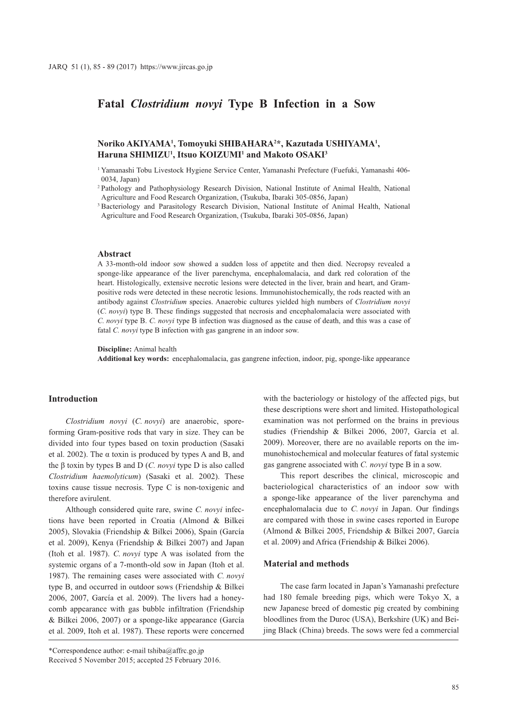 Fatal Clostridium Novyi Type B Infection in a Sow