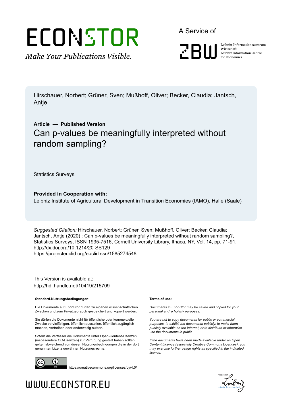 Can P-Values Be Meaningfully Interpreted Without Random Sampling?