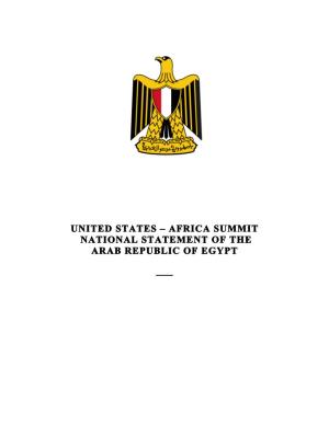 United States – Africa Summit National Statement of the Arab Republic of Egypt