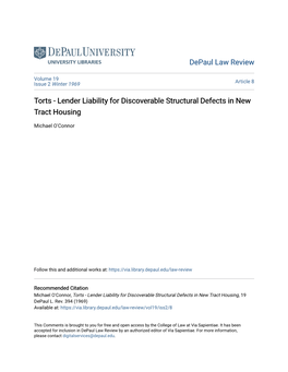 Lender Liability for Discoverable Structural Defects in New Tract Housing