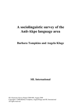 A Sociolinguistic Survey of the Anii-Akpe Language Area