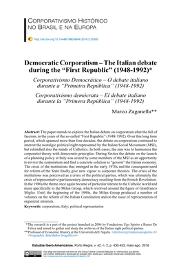 Democratic Corporatism – the Italian Debate During