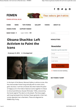 Oksana Shachko: Left Activism to Paint the Icons – FEMEN
