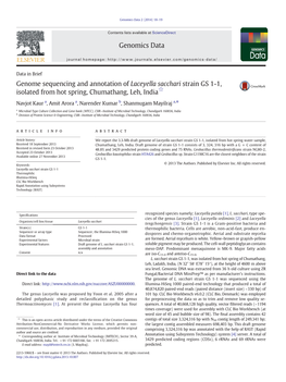 Genome Sequencing and Annotation of Laceyella Sacchari Strain GS 1-1, Isolated from Hot Spring, Chumathang, Leh, India☆