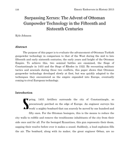 The Advent of Ottoman Gunpowder Technology in the Fifteenth and Sixteenth Centuries