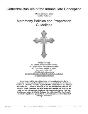 Matrimony Policies and Preparation Guidelines