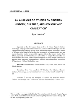An Analysis of Studies on Siberian History, Culture, Archeology and Civilization1