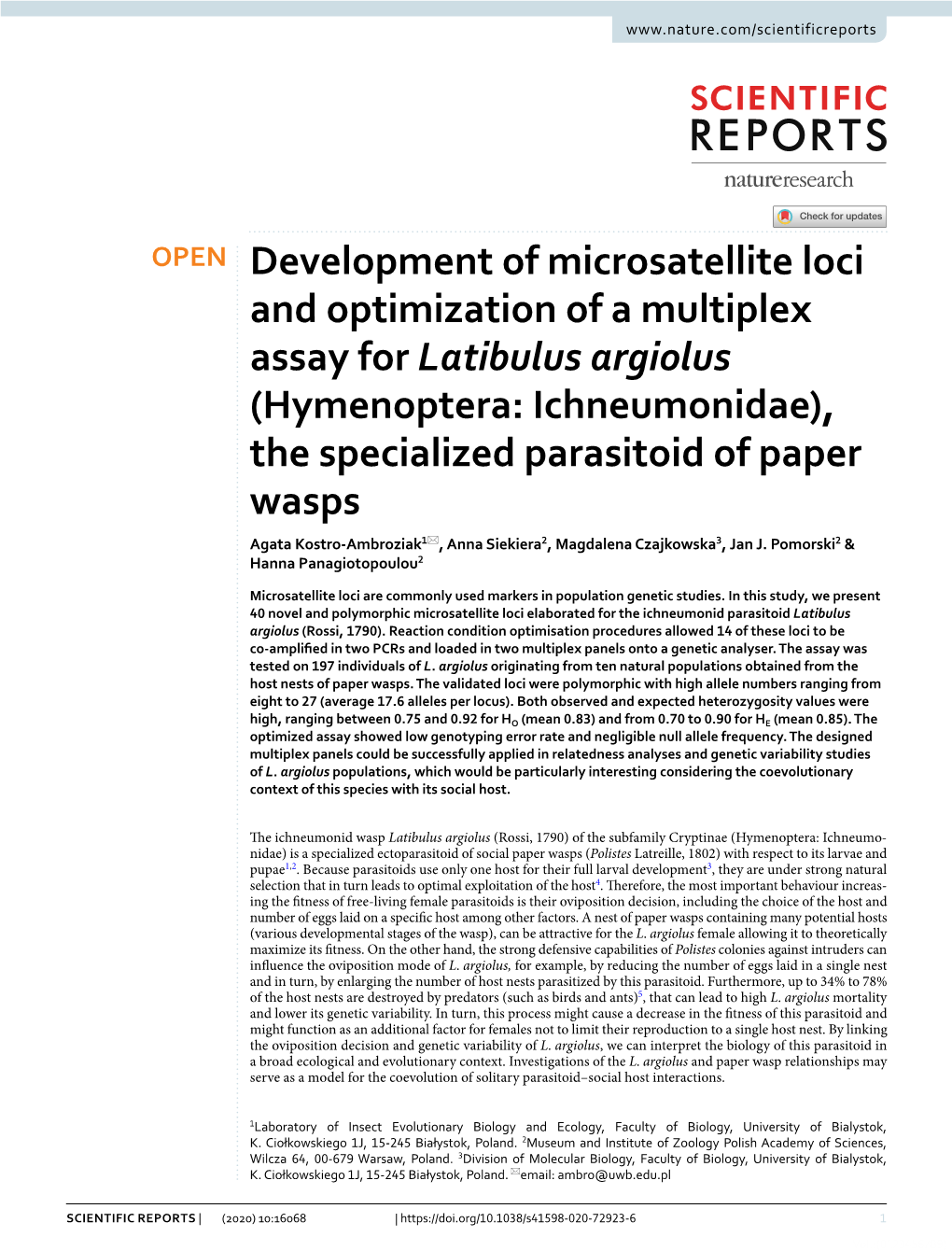 Development of Microsatellite Loci and Optimization of a Multiplex Assay