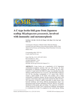 A C-Type Lectin Fold Gene from Japanese Scallop Mizuhopecten Yessoensis, Involved with Immunity and Metamorphosis