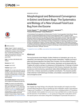 Morphological and Behavioral Convergence in Extinct and Extant Bugs: the Systematics and Biology of a New Unusual Fossil Lace Bug from the Eocene