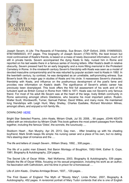 Download Joseph Severn, a Life: the Rewards of Friendship, Sue Brown