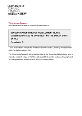 DEVELOPMENT FILMS’: CONSTRUCTING and RE-CONSTRUCTING the ZAIRIAN SPIRIT on FILM Zoppelletto, C