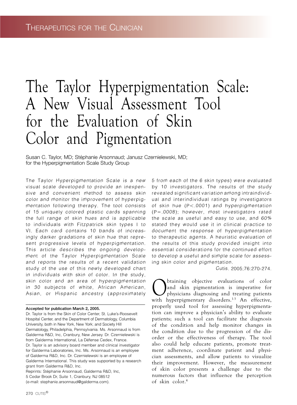 The Taylor Hyperpigmentation Scale a New Visual Assessment Tool for