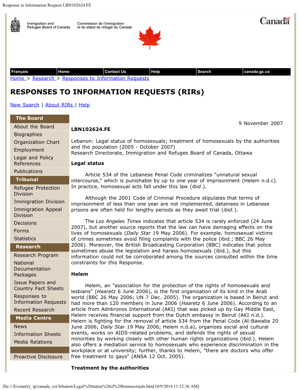 Lebanon: Legal Status of Homosexuals