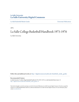 La Salle College Basketball Handbook 1975-1976 La Salle University