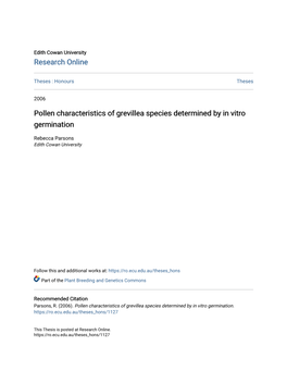 Pollen Characteristics of Grevillea Species Determined by in Vitro Germination