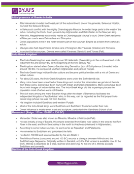 Initial Presence of Greeks in India Indo-Greek Kingdom Menander I