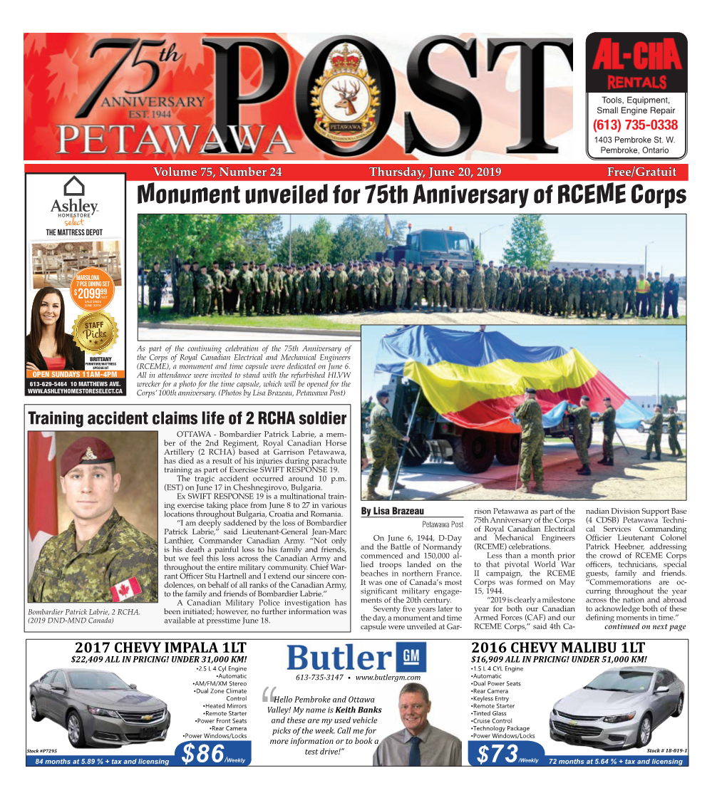 Monument Unveiled for 75Th Anniversary of RCEME Corps ™