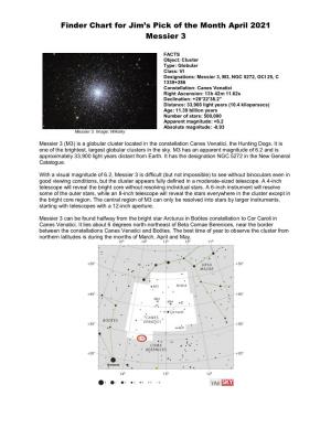 Finder Chart for Jim's Pick of the Month April 2021 Messier 3