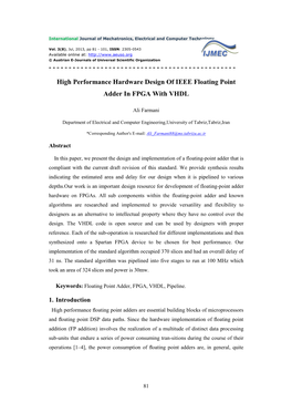 High Performance Hardware Design of IEEE Floating Point Adder in FPGA with VHDL