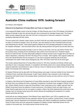 Australia-China Relations 1976