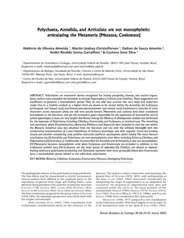 Annelida, and Articulata Are Not Monophyletic: Articulating the Metameria (Metazoa, Coelomata)