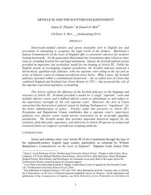 ARTICLE III and the SCOTTISH ENLIGHTENMENT James E