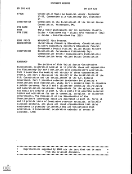 DOCUMENT RESUME ED 302 453 SO 019 520 TITLE Constitution Week