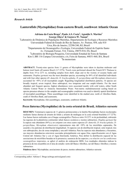 Lanternfish (Myctophidae) from Eastern Brazil, Southwest Atlantic Ocean