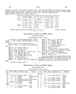 Observations of Nova (3. 1901) Persei