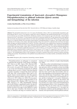 Experimental Transmission of Sparicotyle Chrysophrii (Monogenea: Polyopisthocotylea) to Gilthead Seabream (Sparus Aurata) and Histopathology of the Infection