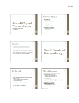 Adrenal & Thyroid Pharmacotherapy Thyroid Disorders