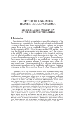 History of Linguistics Histoire De La Linguistique