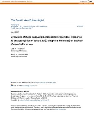 Response to an Aggregation of Lytta Sayi (Coleoptera: Meloidae) on Lupinus Perennis (Fabaceae