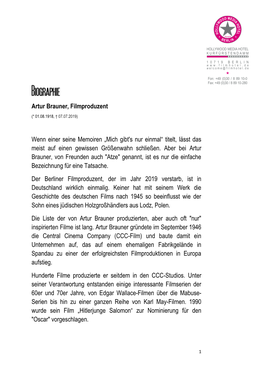 Zur Biographie Von Artur Brauner